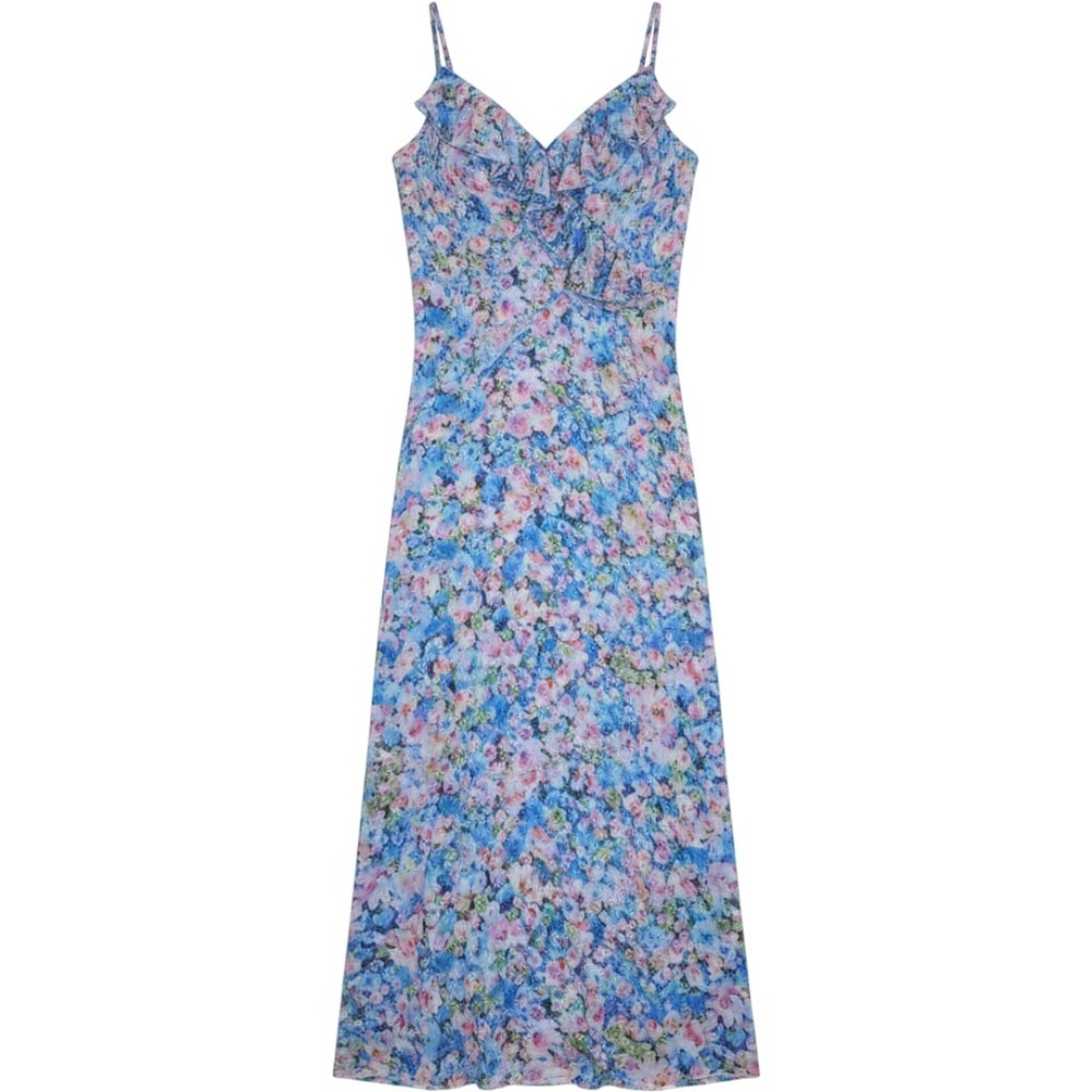 Bar III Lana Floral Ruffle Maxi Dress Blue Pink Watercolor Plus Size 16W NEW‎